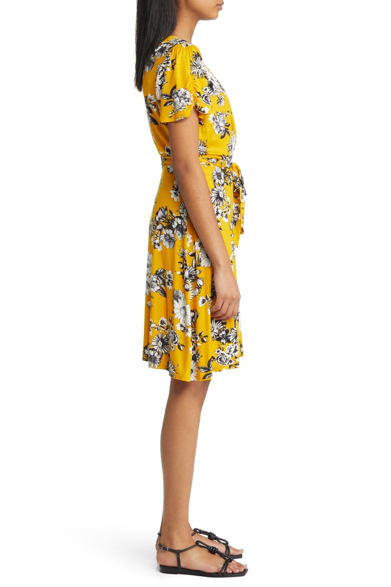 Floral Faux Wrap Knit Dress