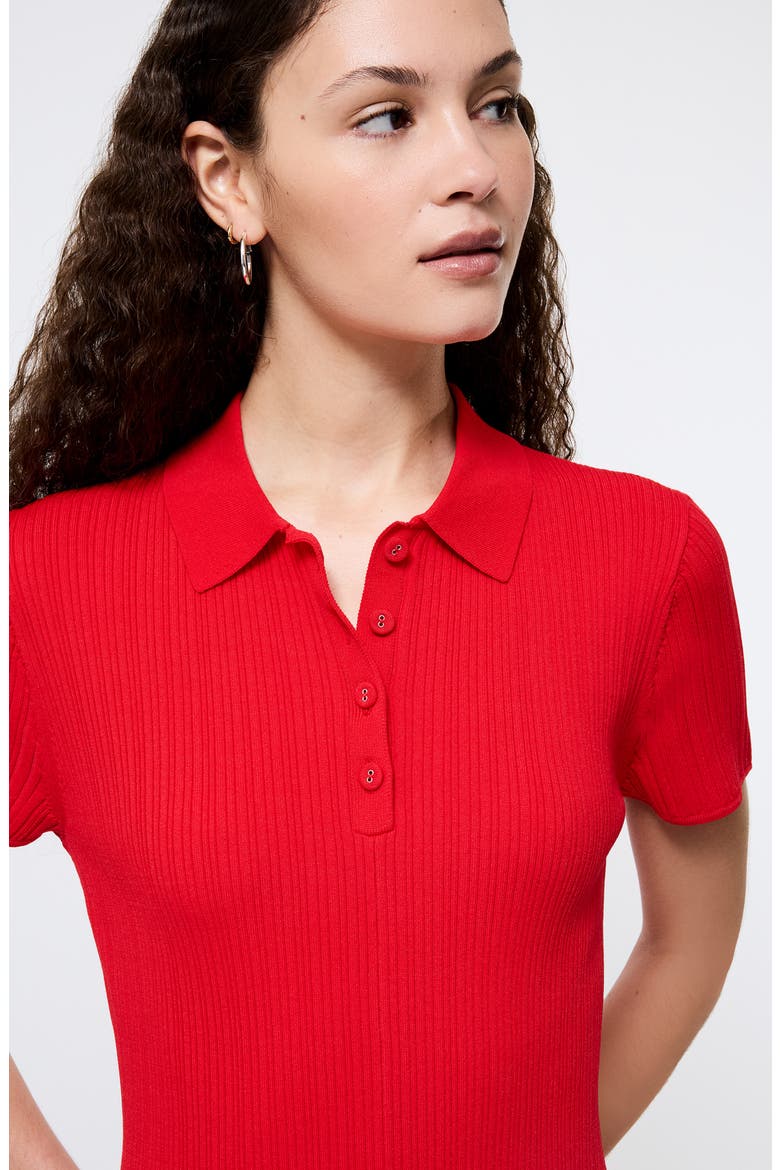 Crinkle Knit Polo Minidress