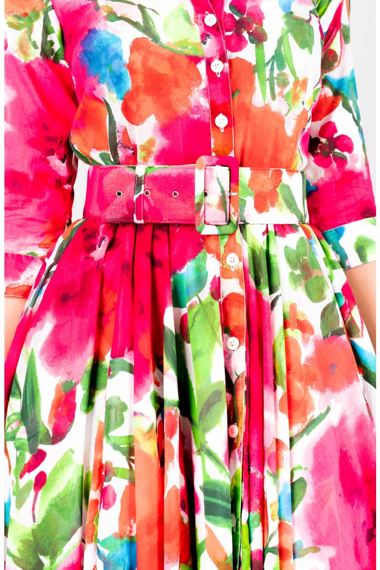 Watercolor Bloom A-Line Midi Shirtdress
