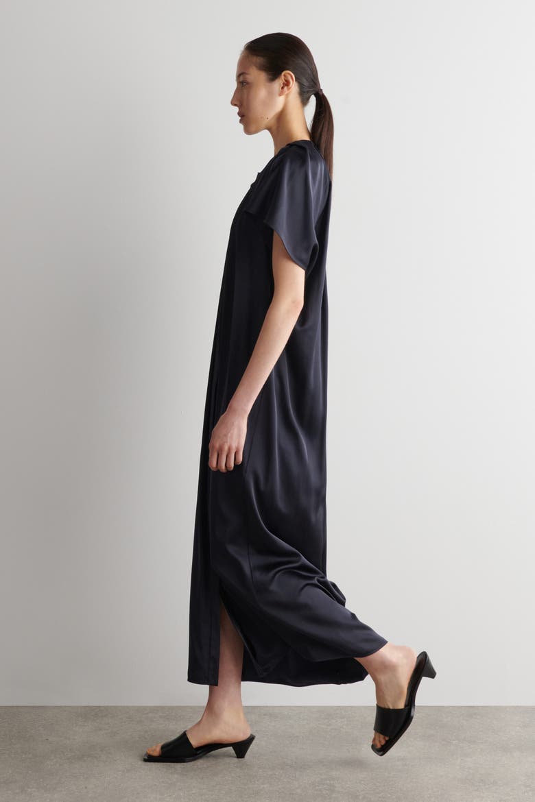 Pleated Satin Midi Dress