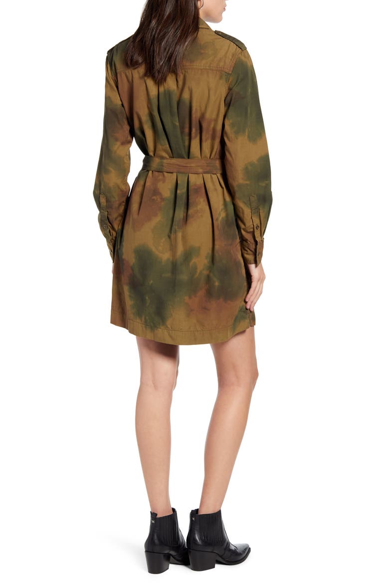 Justine Watercolor Camo Long Sleeve Cotton Shirtdress
