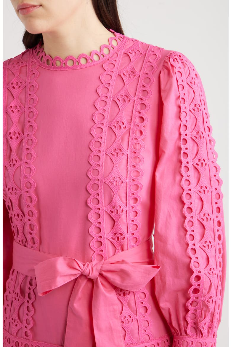 Lace Trim Long Sleeve Cotton Maxi Dress