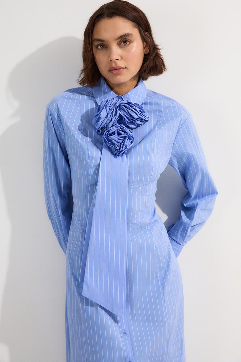 Rosette Woven Shirt Maxi Dress