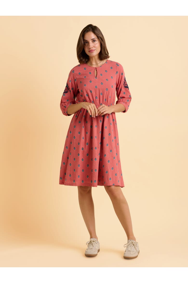 Rolling 3/4 Sleeve Round Neck Midi Dress