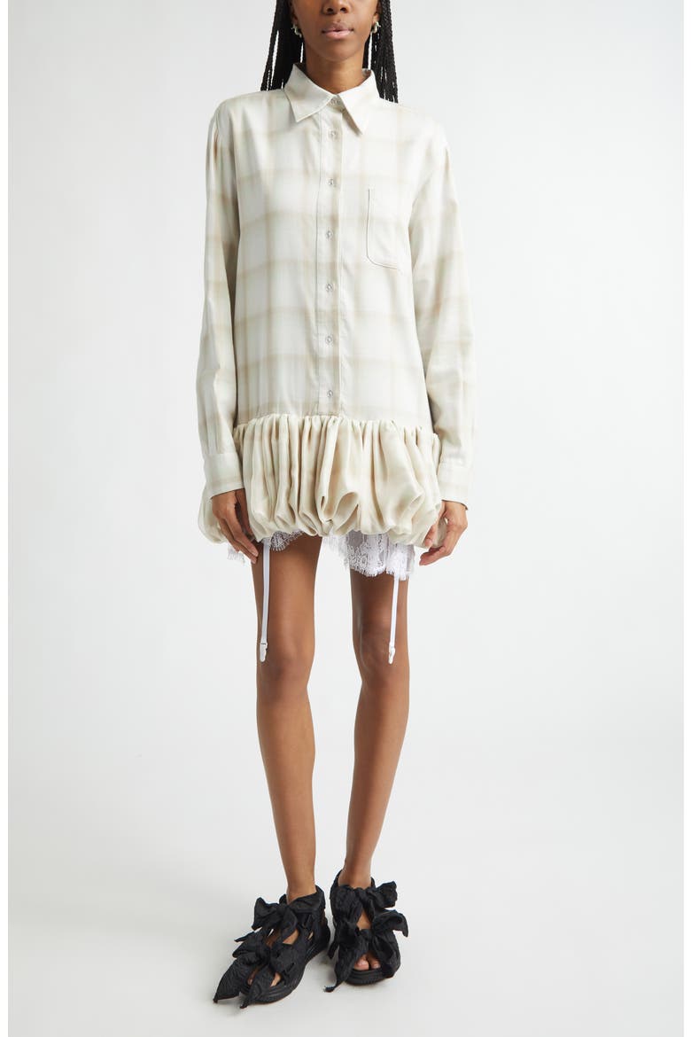 Valerian Plaid Long Sleeve Bubble Hem Mini Shirtdress
