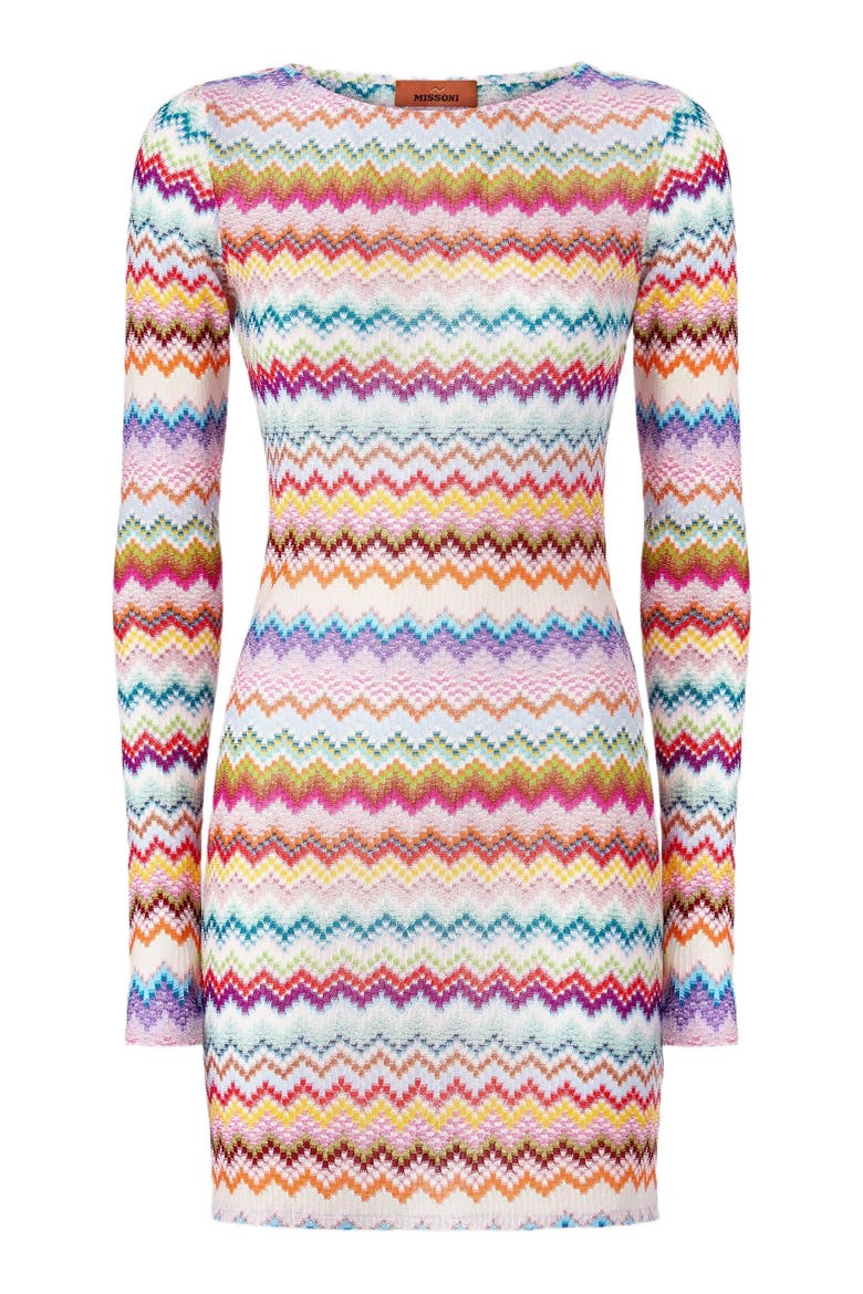 Mini Dress In Viscose Lamé With Pixel-effect Zig Zag Motif