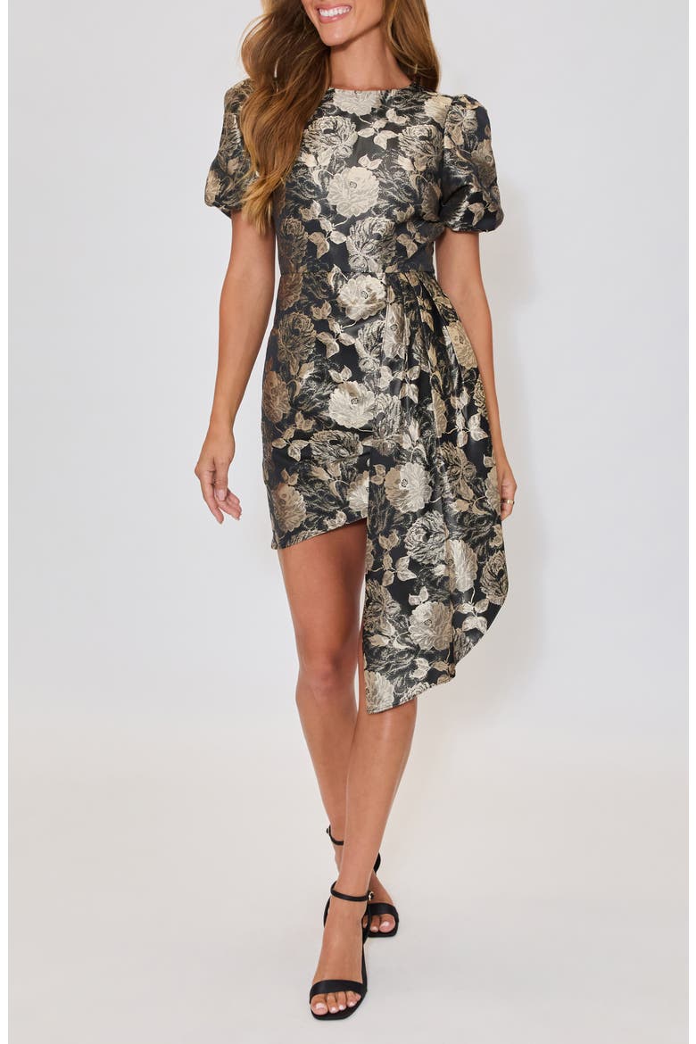 Holly Floral Brocade Pleated Drape Minidress