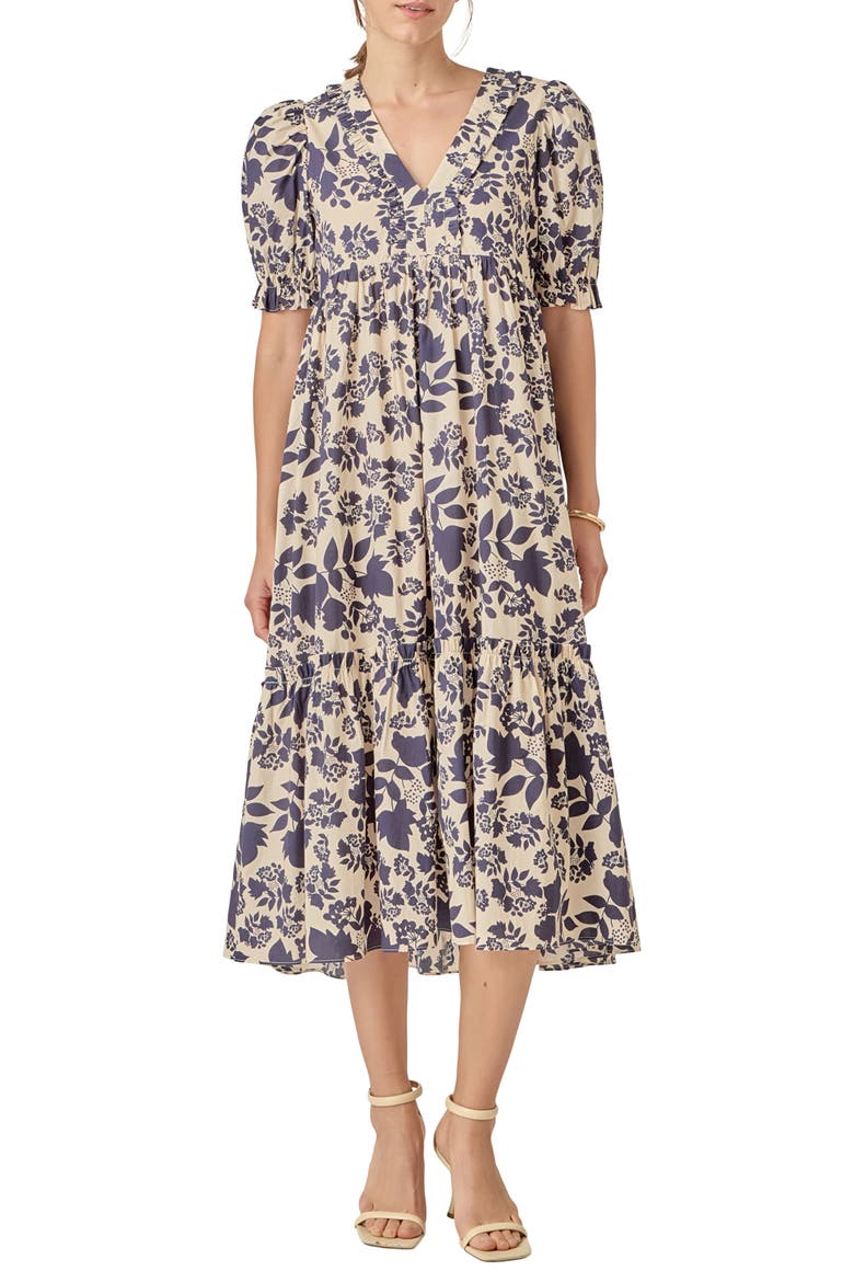 Floral Print Tiered Midi Dress