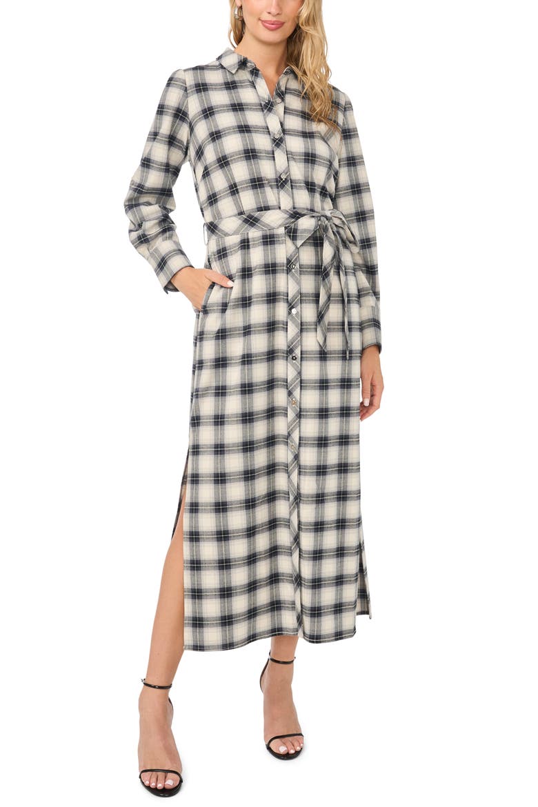 Plaid Belted Midi Shirt Dress