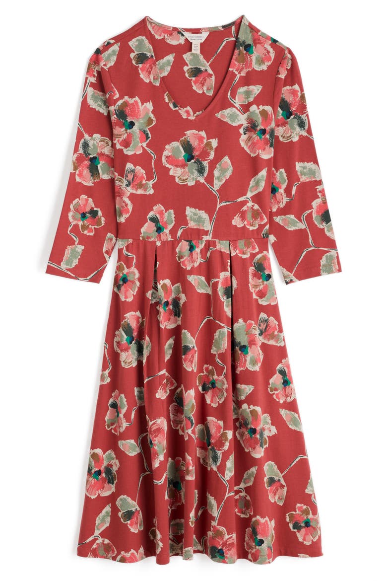 Floral Pleated Stretch Organic Cotton Jersey Dress