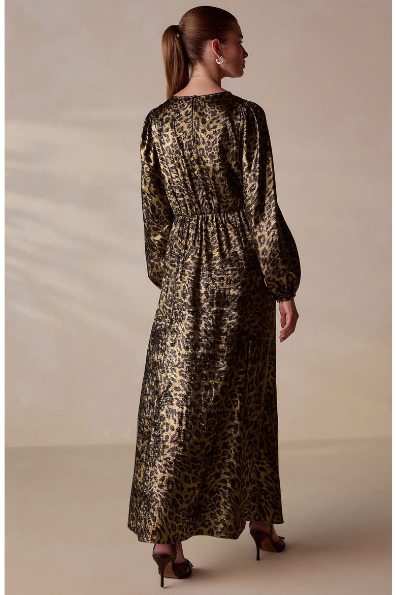 Metallic Animal Print Long Sleeve Maxi Dress