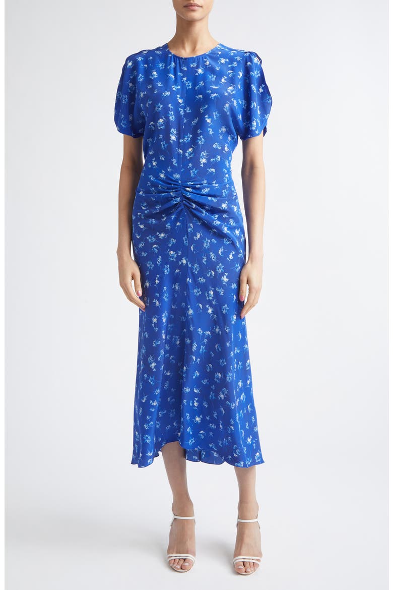 Bela Floral Ruched Silk Midi Dress