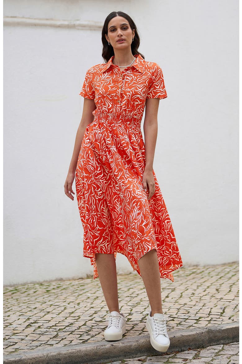 Printed Midi Ruched Shirt Dress