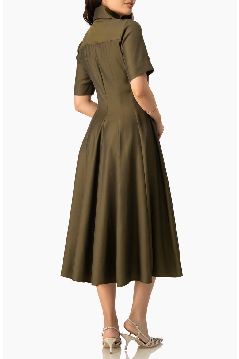 Short Sleeve Midi Dress with Button-Front Fit-and-Flare Shirtdres