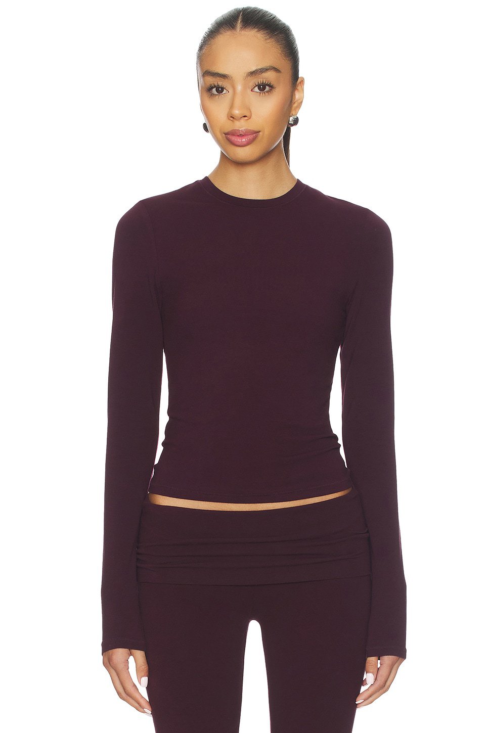 SKIMS Cotton Jersey Long Sleeve T-shirt in Currant - Image 1
