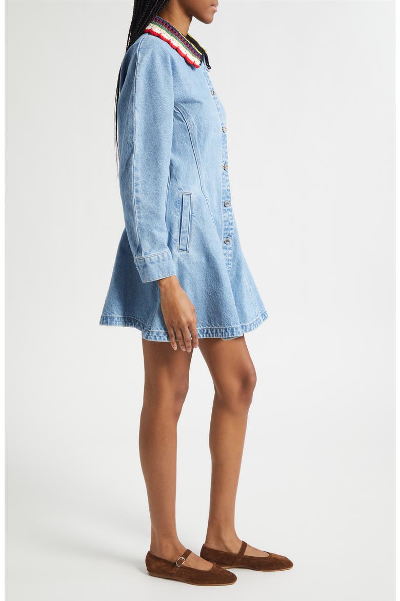 Collared Long Sleeve Denim Minidress