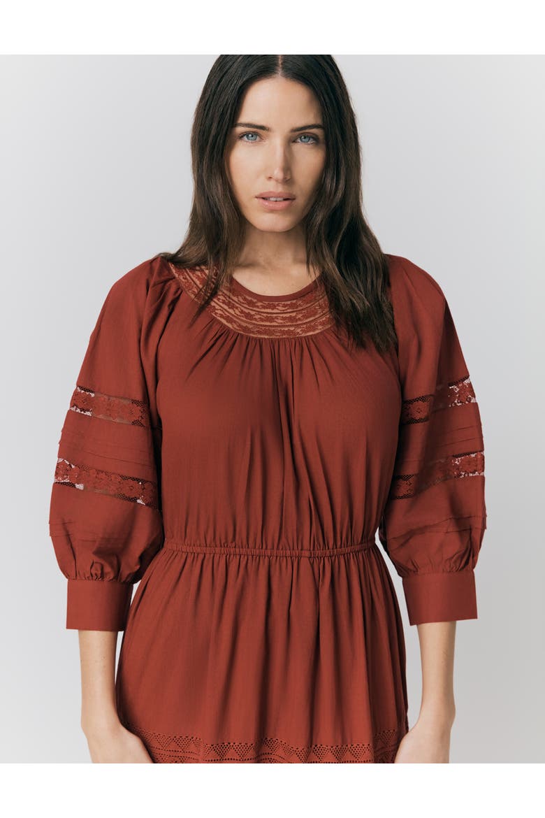 Leoni Lace Trim Cotton Midi Dress