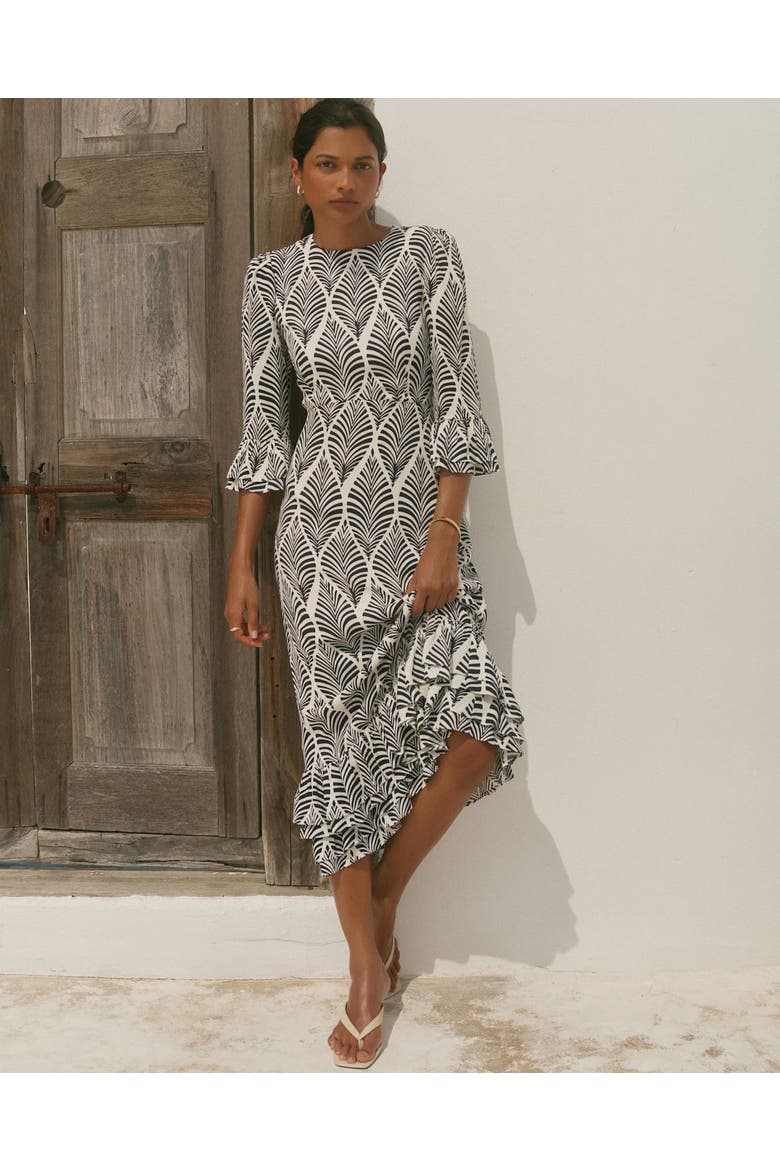 Printed Ruffle Detail Midi Dress