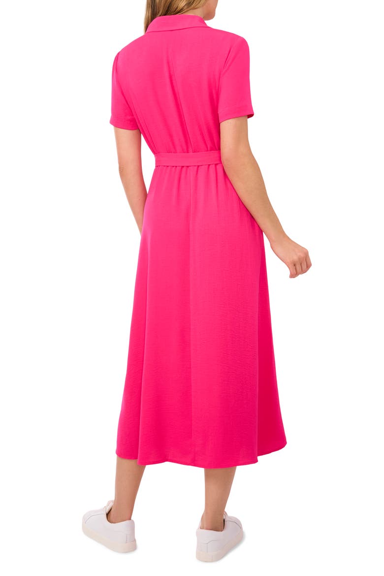 Tie Belt Button-Up Twill Midi Dress