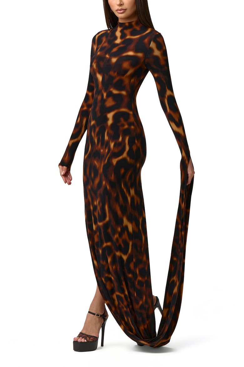 Draped Long Sleeve Maxi Dress