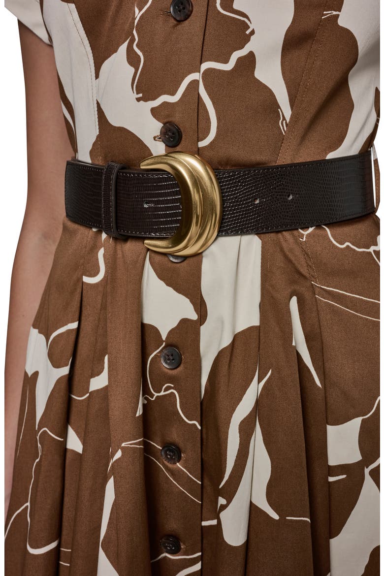 Floral Belted Stretch Cotton Midi Shirtdress