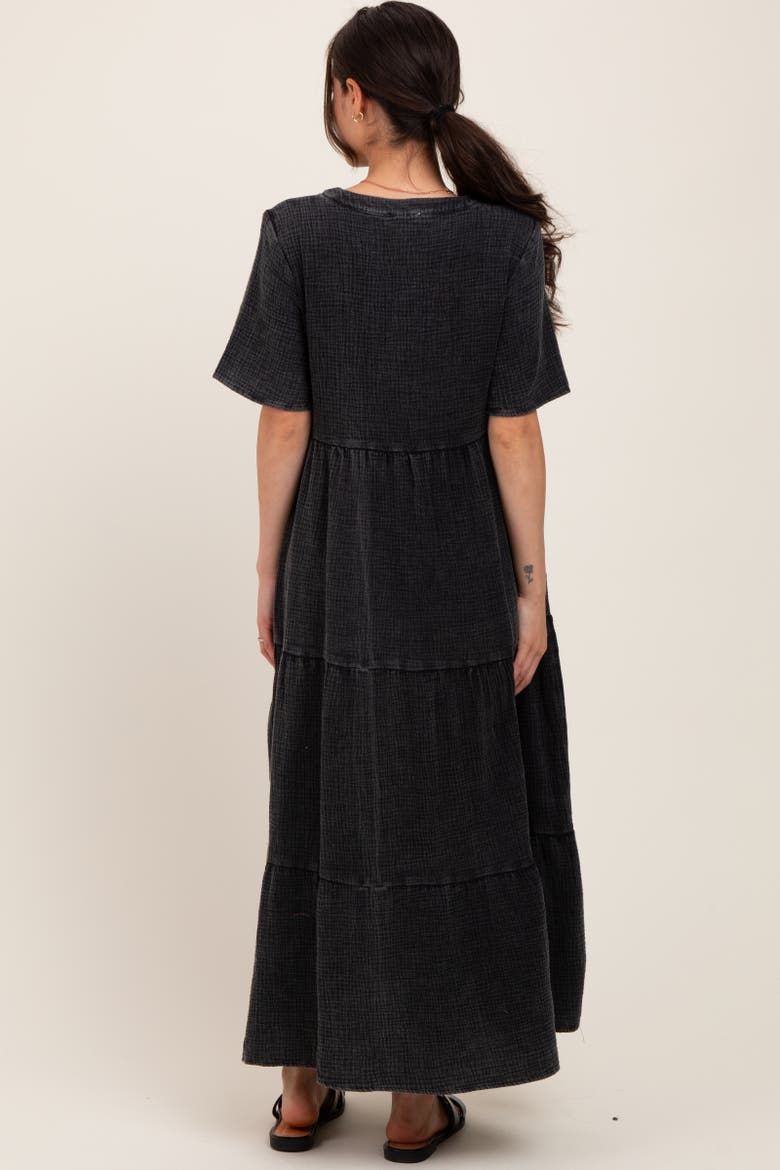 Button Front Tiered Maxi Dress