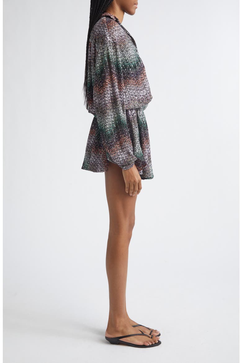 Metallic Zigzag Sequin Long Sleeve Knit Minidress