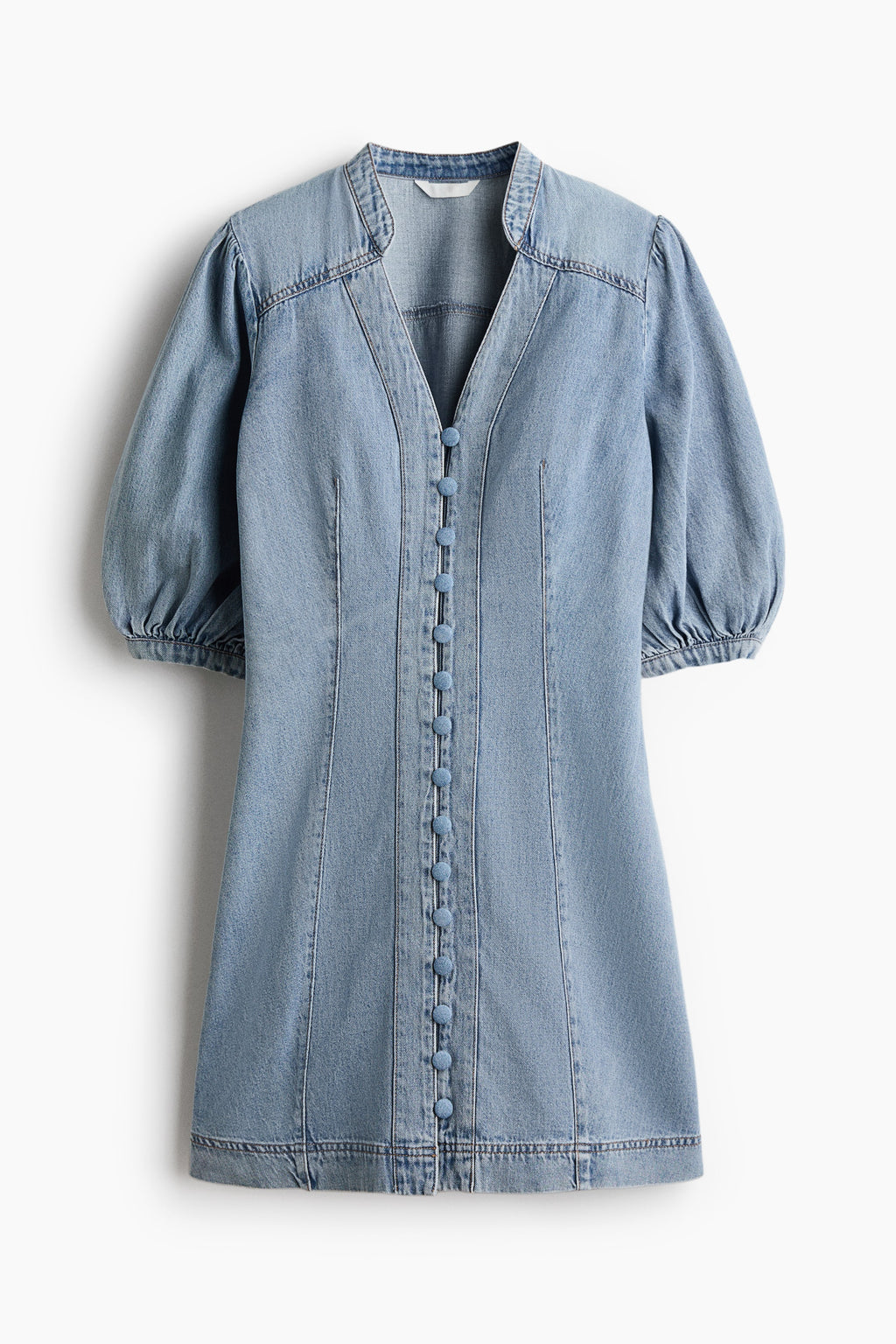 Puff-Sleeved Denim Dress