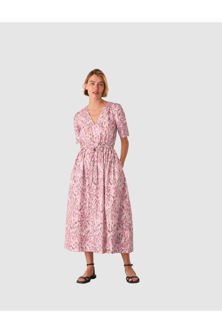 Short Sleeve V-Neck Printed Midi Dress