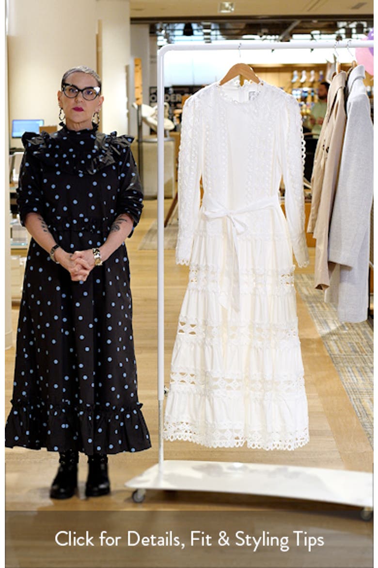Lace Trim Long Sleeve Cotton Maxi Dress