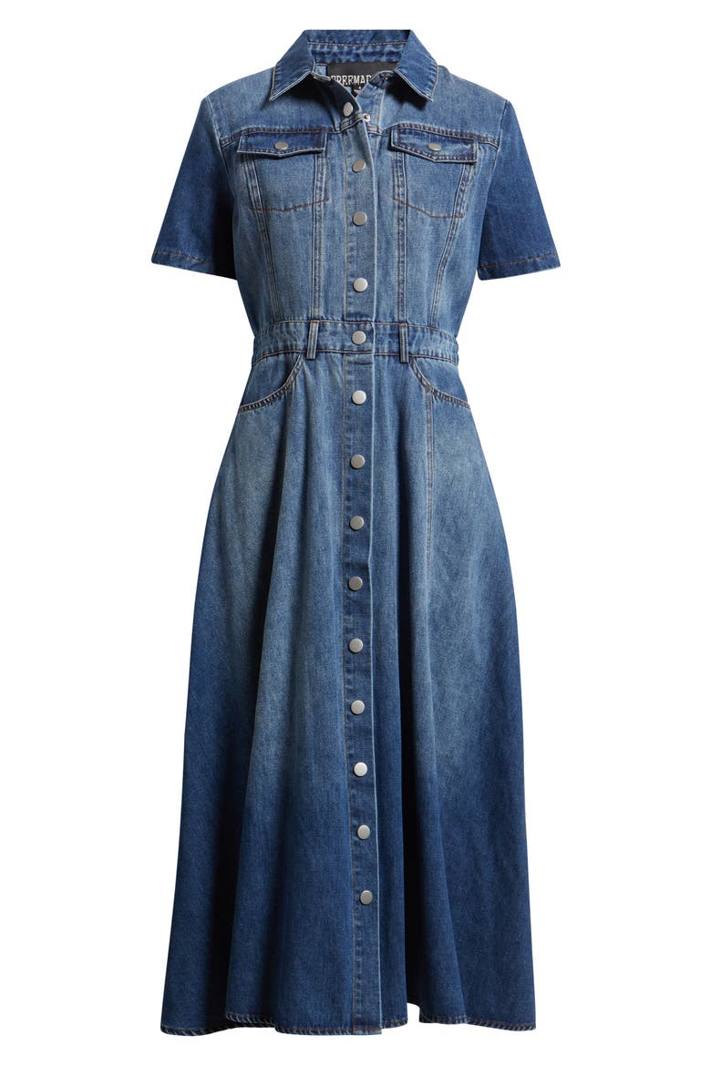 Cotton Blend Denim Midi Shirtdress