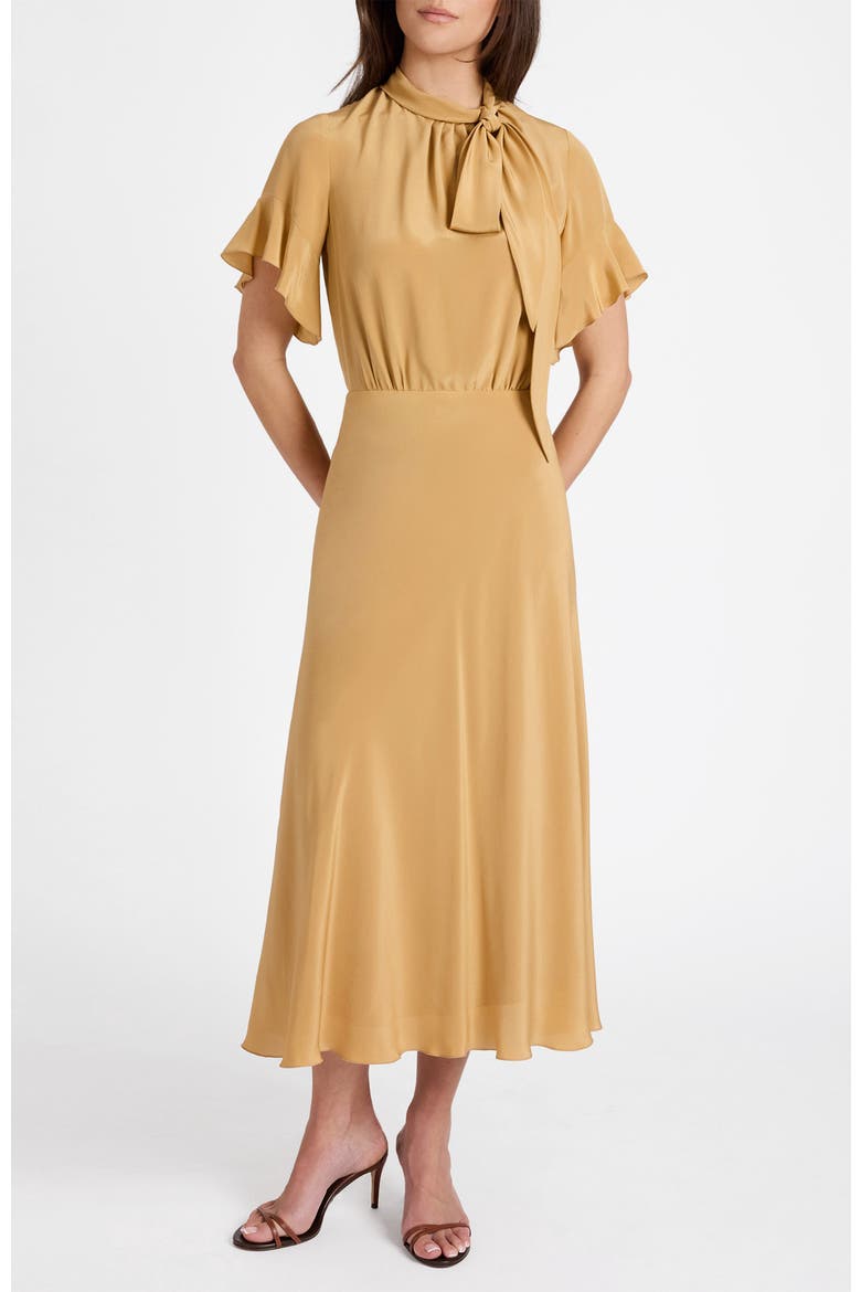 Sabrina Silk Short Sleeve Tie Neck Midi Dress
