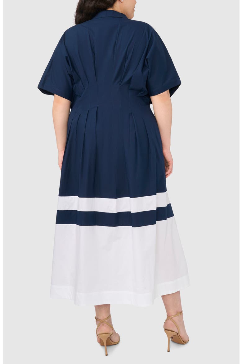Pleated Combo Hem Cotton Maxi Shirtdress