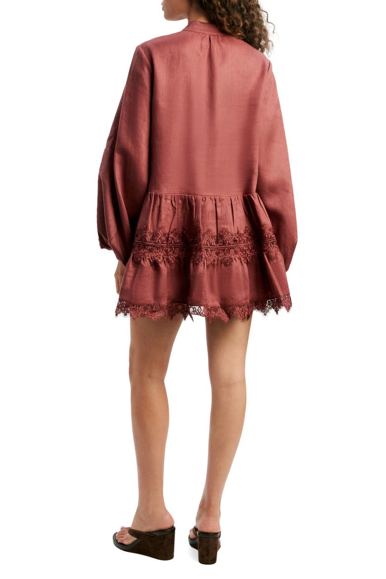Antonia Lace Trim Long Sleeve Linen Minidress