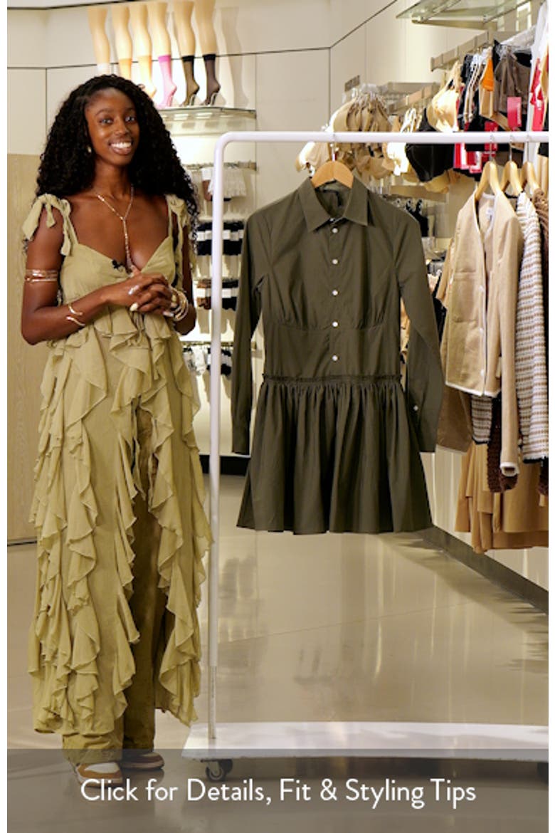 Paneled Shirred Cotton Canvas Mini Shirtdress