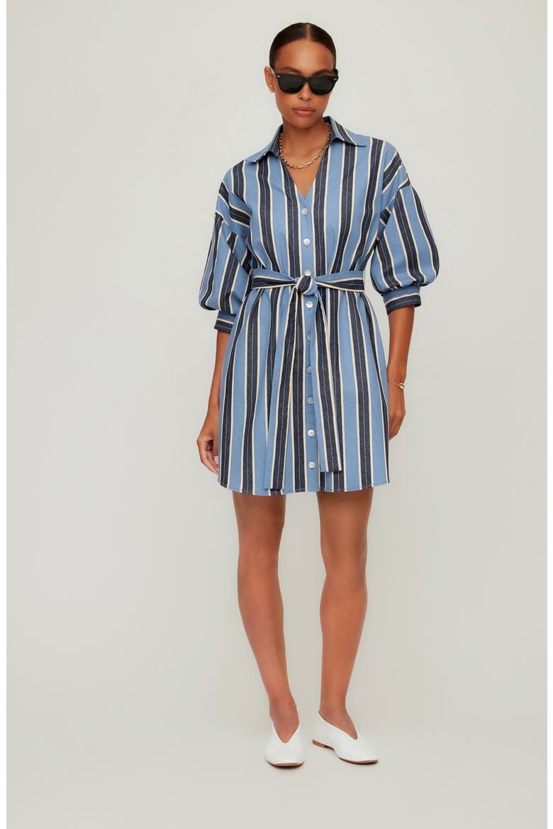 Blaire Stripe Lantern Sleeve Stretch Cotton Shirtdress