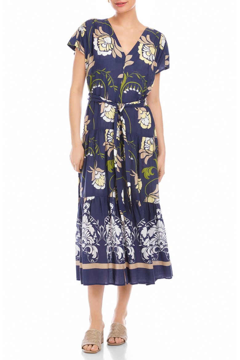 Tiered Tie Waist Midi Dress