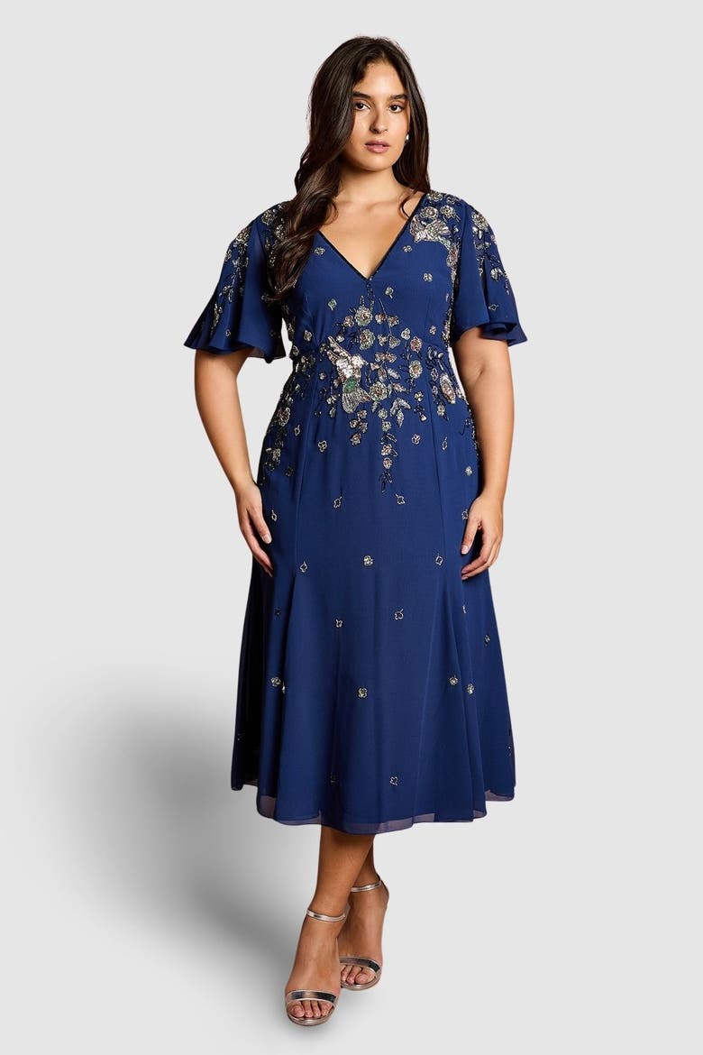 Plus Floral Embellished Midi Dress