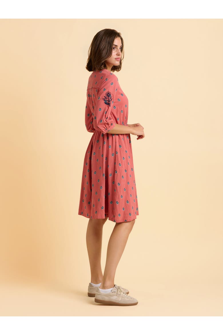 Rolling 3/4 Sleeve Round Neck Midi Dress