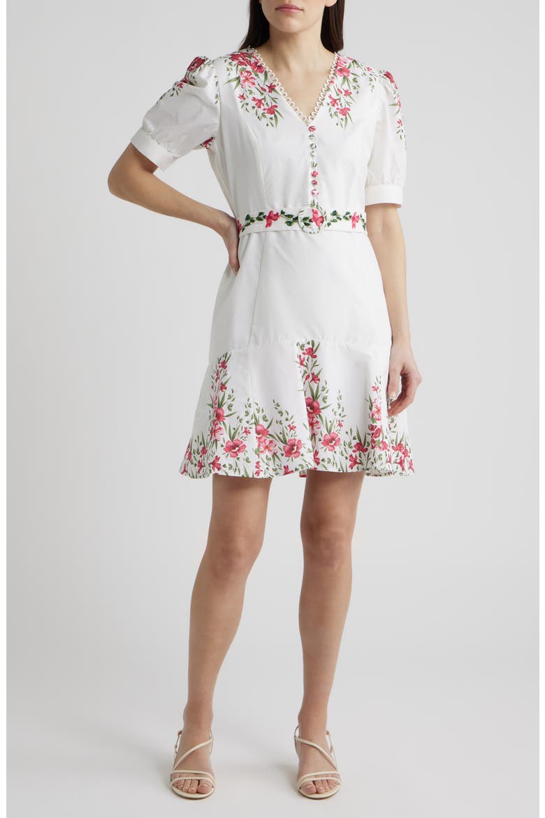 Floral Belted Puff Sleeve Midi Dress
