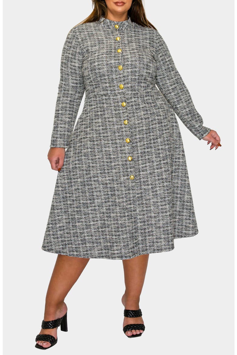 Chelsea Long Sleeve Tweed Midi Dress