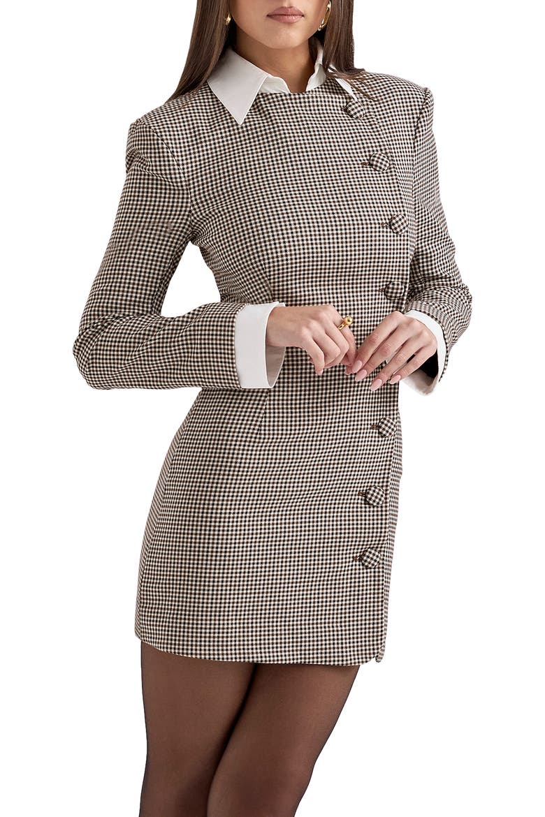Leoni Houndstooth Long Sleeve Minidress