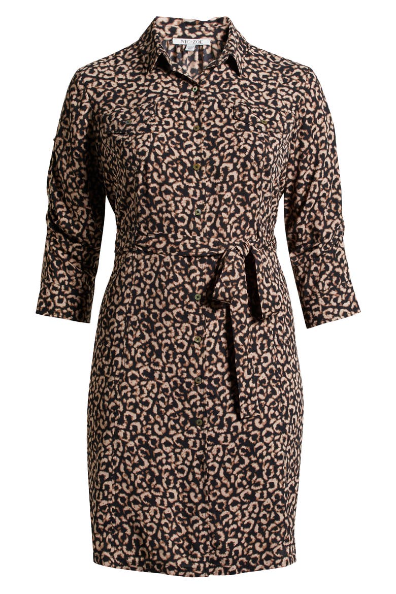 Abstract Animal Print Ruched Sleeve Trench Shirtdress