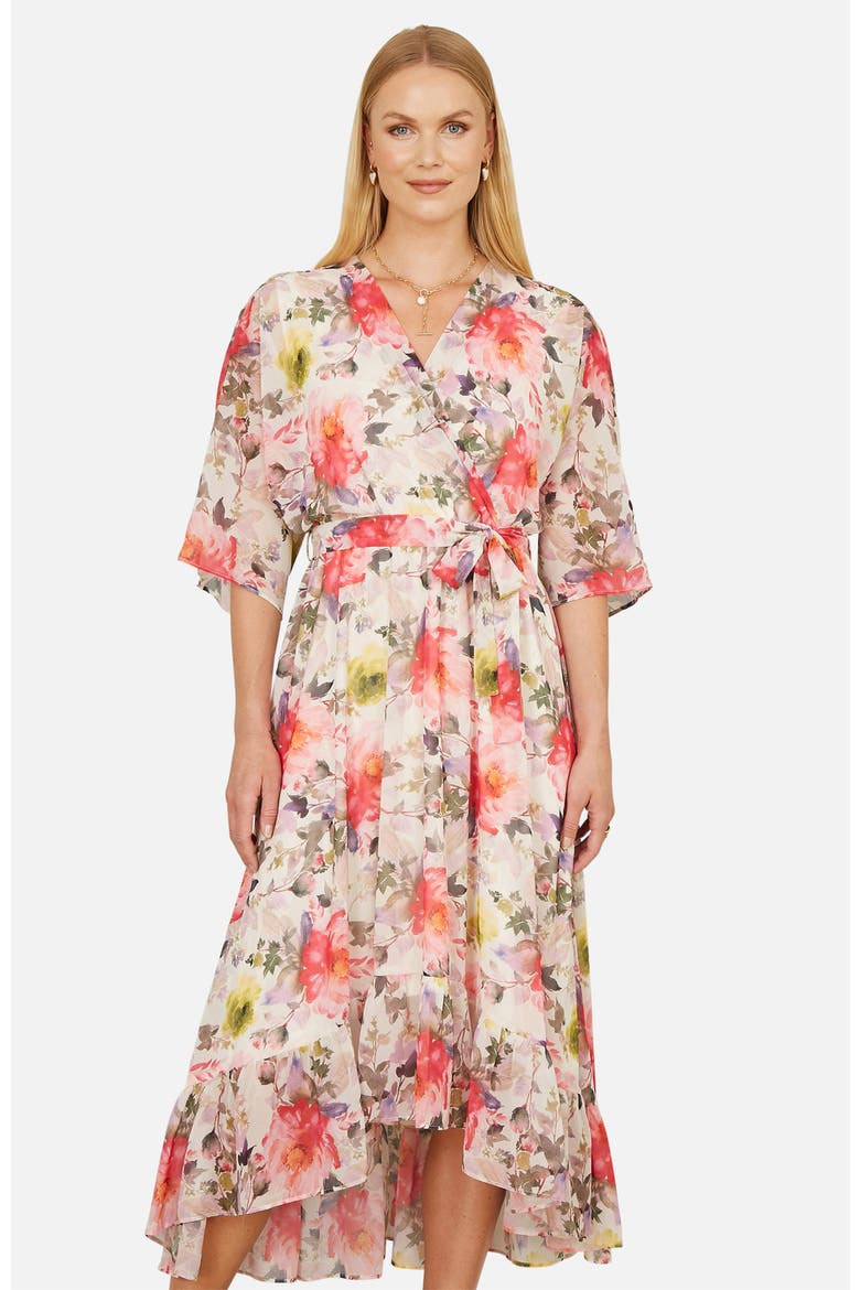 Ruffle-Hem Wrap Midi Dress