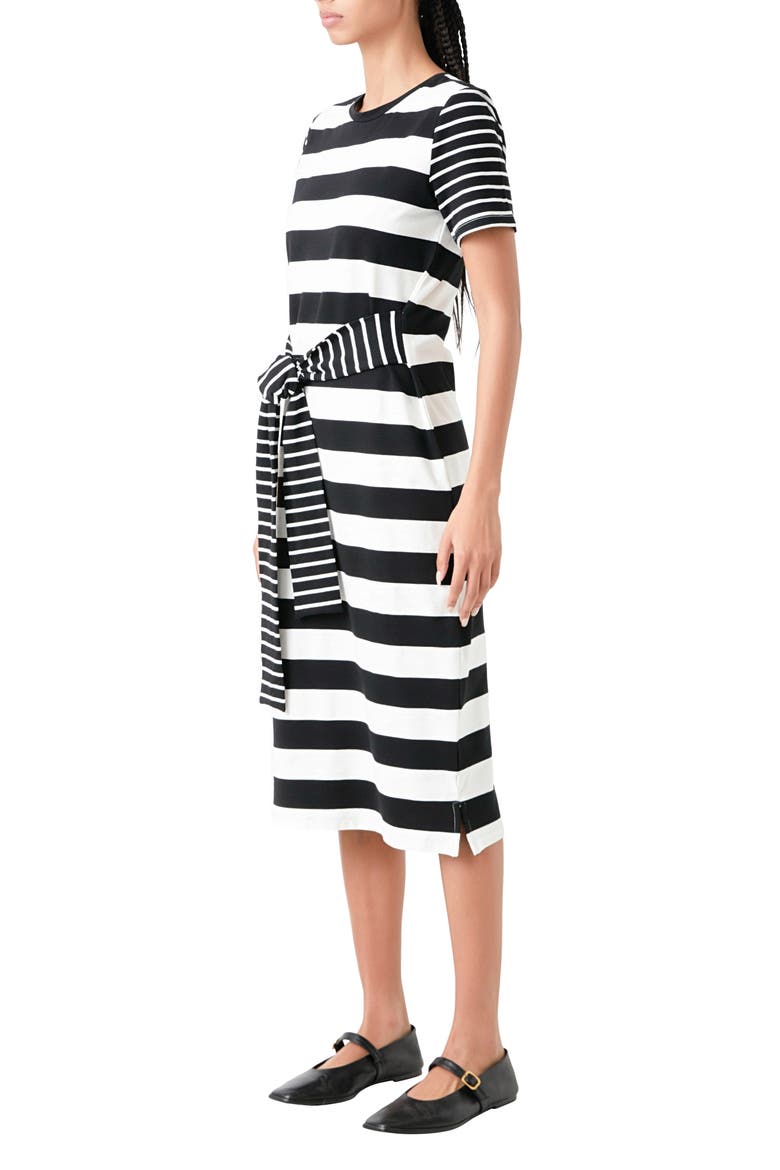 Stripe Tie Front Midi T-Shirt Dress