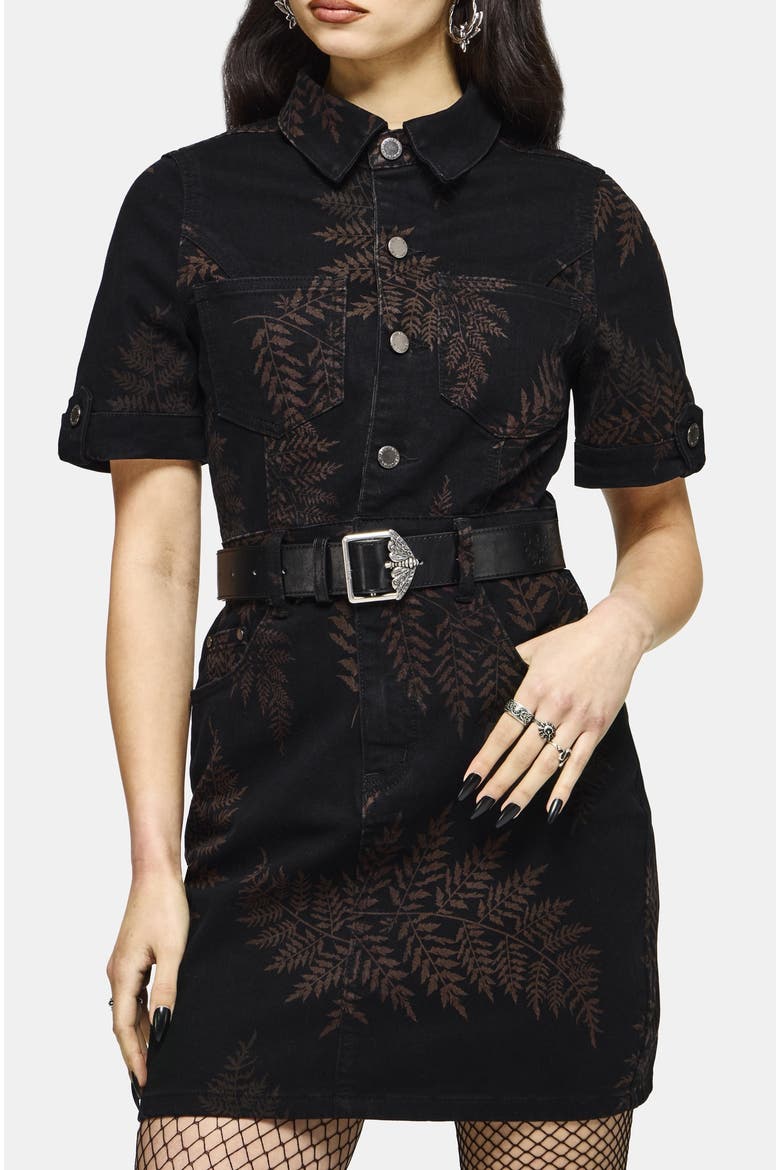 Ruin Fern Printed Denim Mini Shirt Dress