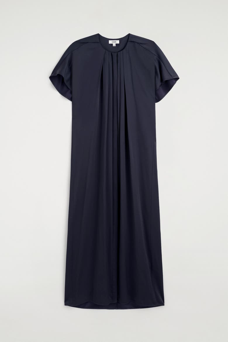Pleated Satin Midi Dress