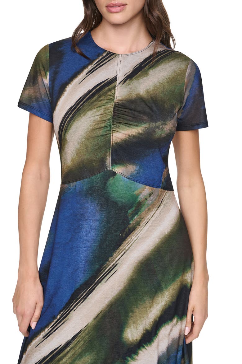 Ruched Front Print Midi Dress