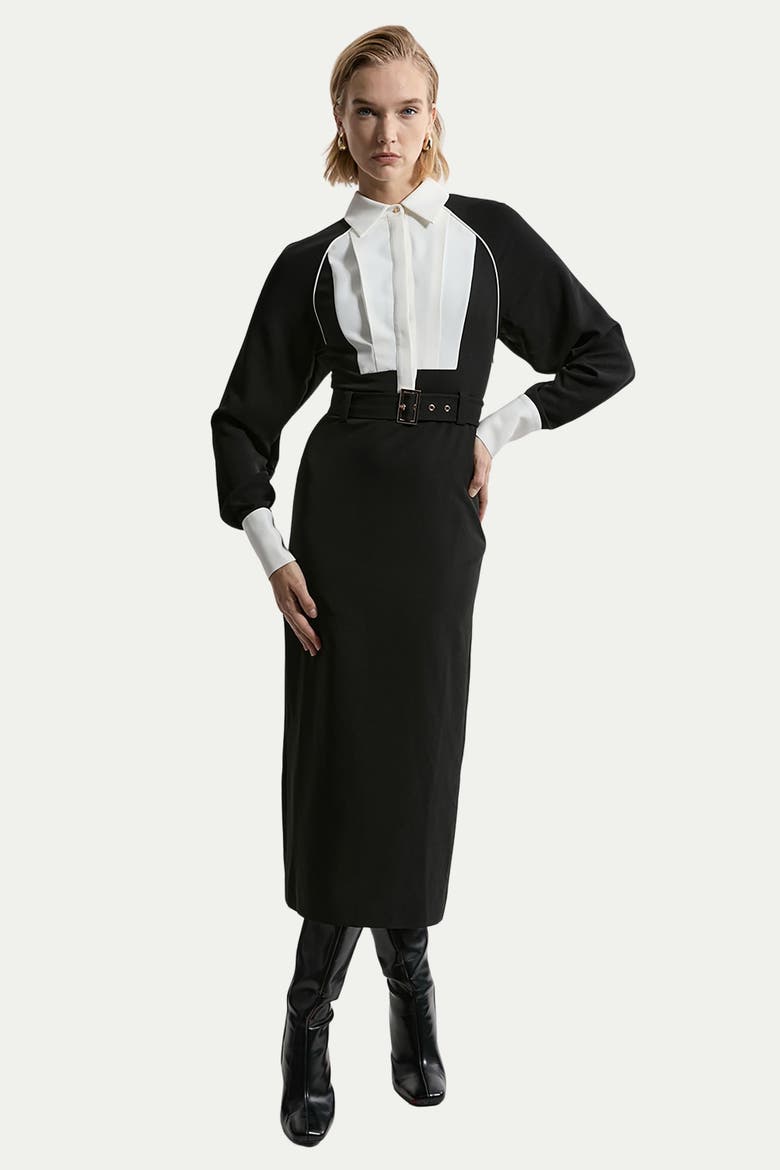 Twill Collared Woven Midi Dress
