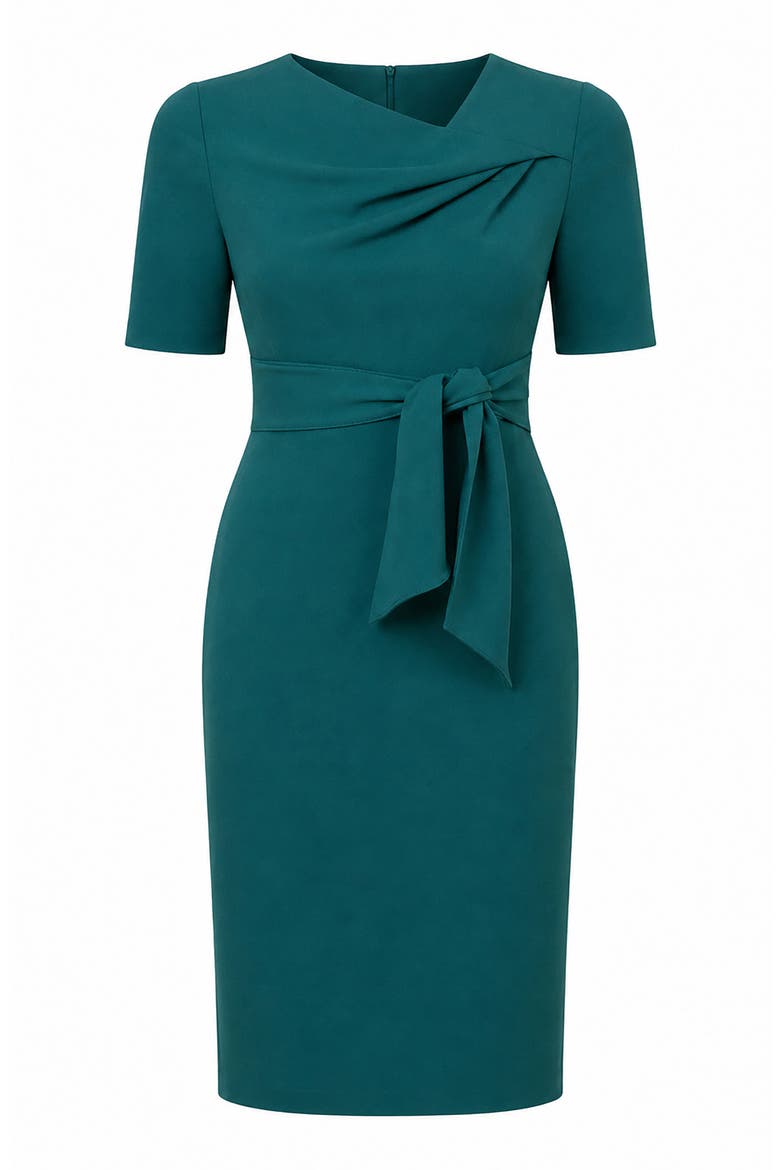 Tie Waist Crepe Sheath Dress